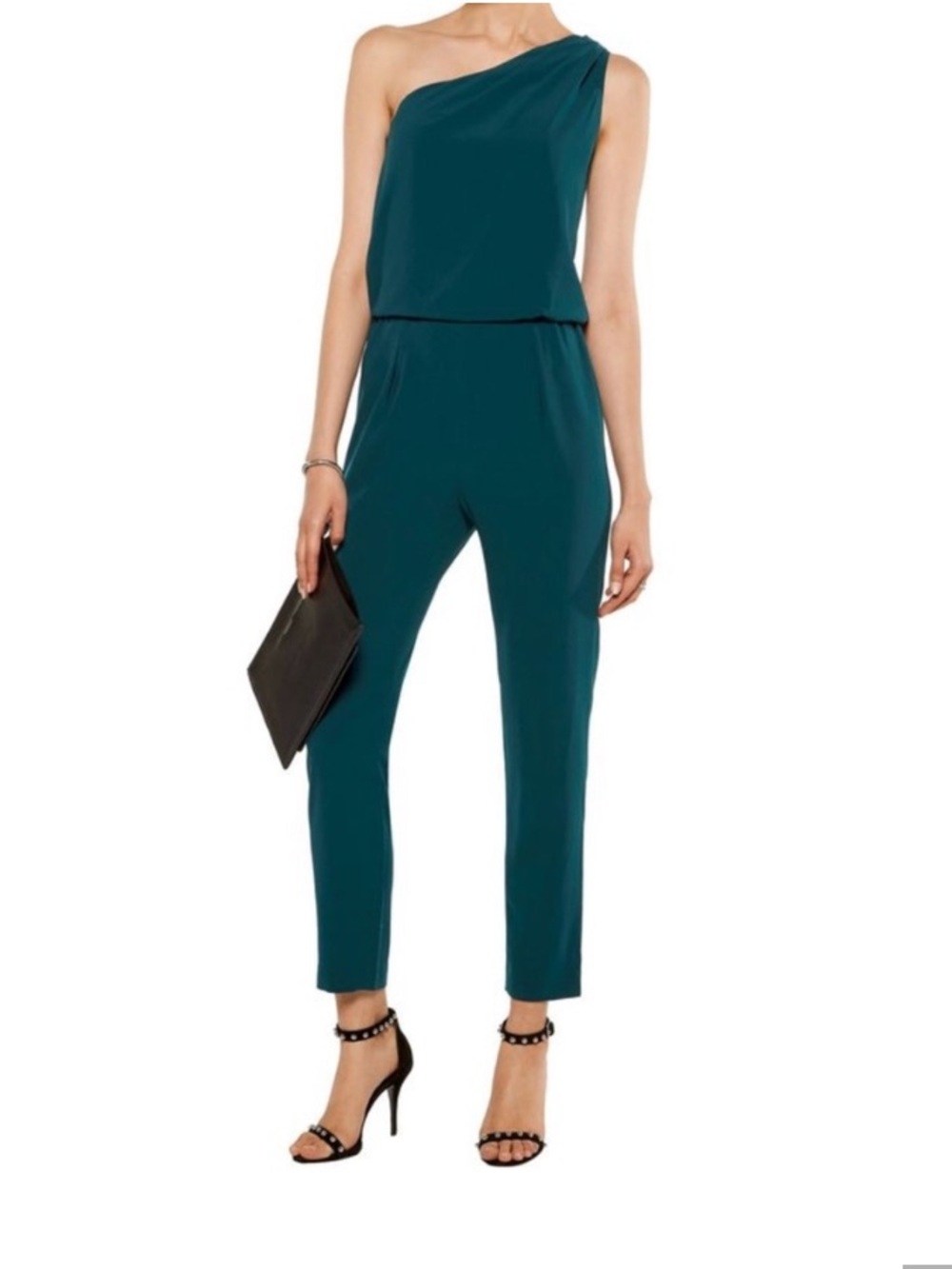 HALSTON Hertiage One-Shoulder Teal Jumpsuit Size 4